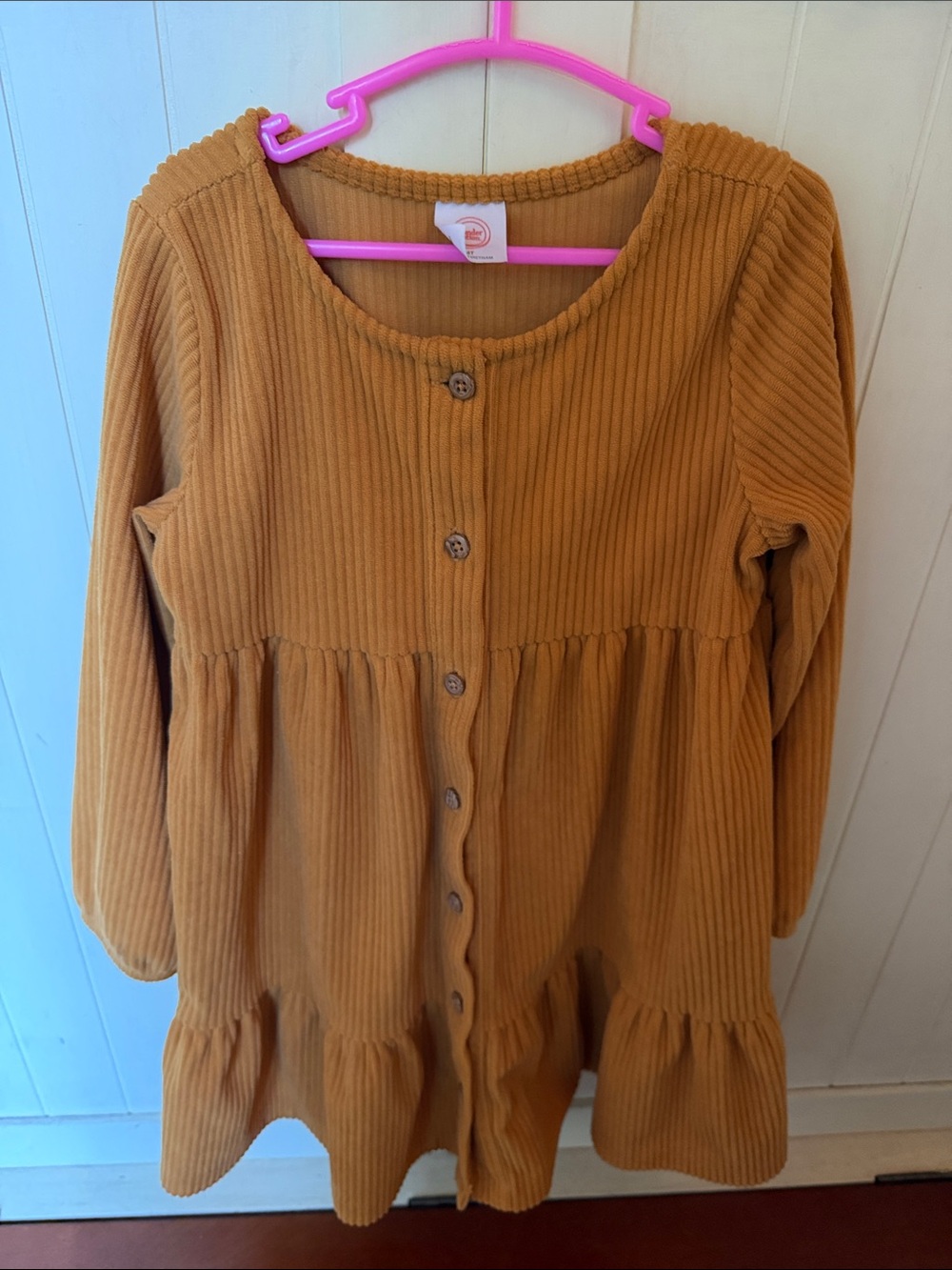 wonder nation Mustard Ribbed Corduroy Tiered Button Dress